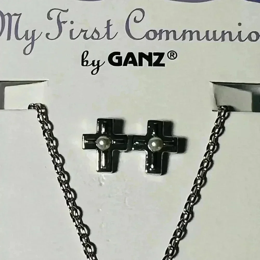 My First Communion by Ganz - Earrings and Pendant Set Silver Tone